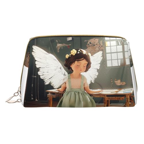 HCVXBSA Reise-Make-up-Tasche, Geschenk für Frauen, PVC-Leder-Kosmetiktasche, Kulturbeutel, tragbare breite offene Tasche, Reise-Kosmetiktasche mit Trennwand, Weiss/opulenter Garten, Einheitsgröße von HCVXBSA