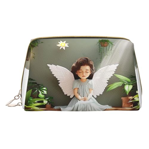 HCVXBSA Reise-Make-up-Tasche, Geschenk für Frauen, PVC-Leder-Kosmetiktasche, Kulturbeutel, tragbare breite offene Tasche, Reise-Kosmetiktasche mit Trennwand, Weiss/opulenter Garten, Einheitsgröße von HCVXBSA