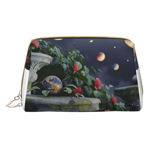 HCVXBSA Reise-Make-up-Tasche, Geschenk für Frauen, PVC-Leder-Kosmetiktasche, Kulturbeutel, tragbare breite offene Tasche, Reise-Kosmetiktasche mit Trennwand, Weiss/opulenter Garten, Einheitsgröße von HCVXBSA