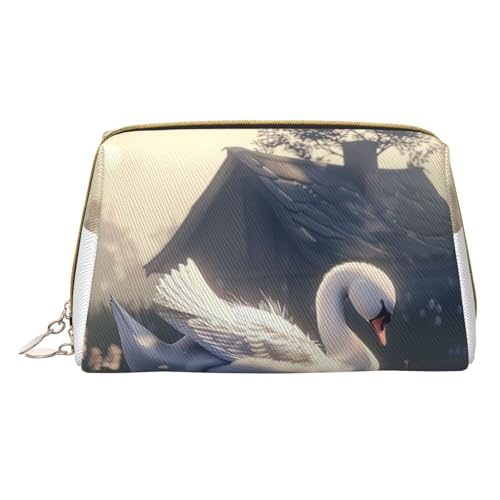 HCVXBSA Reise-Make-up-Tasche, Geschenk für Frauen, PVC-Leder-Kosmetiktasche, Kulturbeutel, tragbare breite offene Tasche, Reise-Kosmetiktasche mit Trennwand, Weiss/opulenter Garten, Einheitsgröße von HCVXBSA