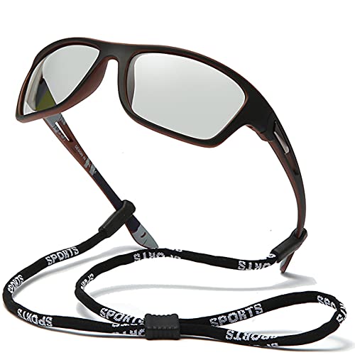 HCYCFY Photochrome polarisierte Angel-Sonnenbrille für Männer und Frauen, UV-Schutz, Radfahren, Fahren, Sport-Sonnenbrille, Brauner Rahmen/photochrome Gläser, Medium von HCYCFY