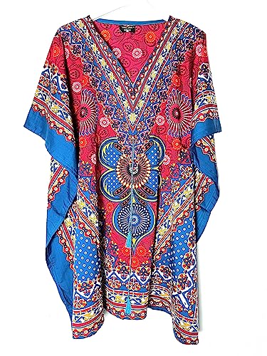 Kaftan Sommerkleid für Damen, kurzärmelig, Einheitsgröße, hergestellt in Indien, B - Pink, Talla única Grande von HCZ