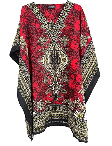 Kaftan Sommerkleid für Damen, kurzärmelig, Einheitsgröße, hergestellt in Indien, rot, Talla única Grande von HCZ