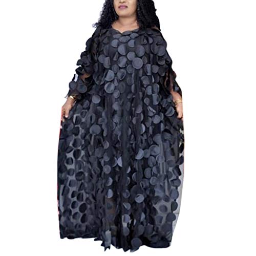 HD Damen-Kleid mit Blumen-Applikationen im afrikanischen Stil, U-Boot-Ausschnitt, Chiffon-Kaftan, Einheitsgröße, Schwarz, Einheitsgröße von HD