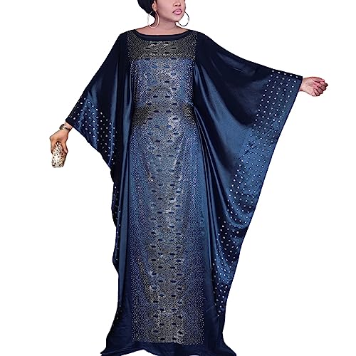 HD Afrikanische Kleider für Frauen Mode Perlen Strass Kaftan Maxi Kleid, Navyblue-87 (mit Innengürtel-Version), Einheitsgröße von HD