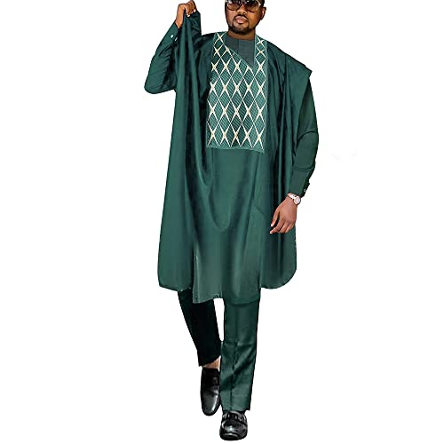 HD Afrikanische Kleidung für Männer, klassischer Strass, Agbada-Anzug, Broder, Boubou, Kaftan-Outfit, Grün-61., XX-Large von HD