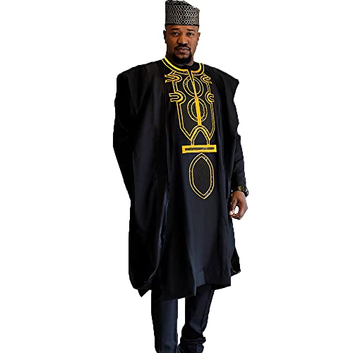 HD Afrikanische Kleidung für Männer, klassischer Strass, Agbada-Anzug, Broder, Boubou, Kaftan-Outfit, Schwarz-13, Large von HD