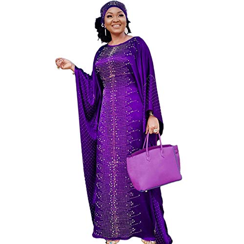 HD Lange afrikanische Kleider für Frauen Mode Perlenbesatz Strass Kaftan Max Kleid - Violett - Einheitsgröße von HD