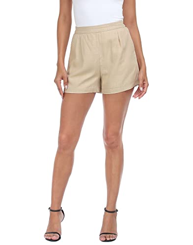 HDE Damen Hohe Taille Leinenmischung Shorts Schlupfhose Sommer Shorts mit Taschen, Kahki, Groß von HDE