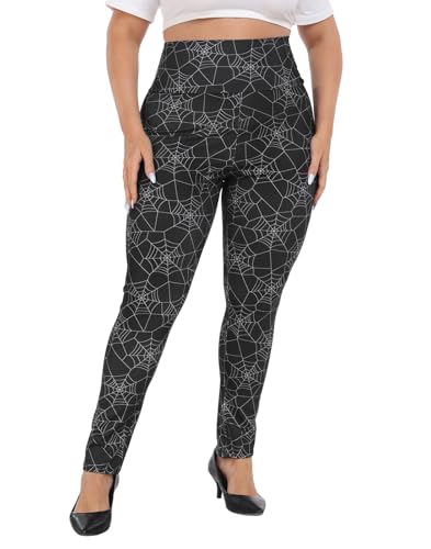 HDE Damen-Leggings in Übergröße, hohe Taille, Stretch, Halloween-Kostüm-Strumpfhose, Spiderweb, 4X von HDE