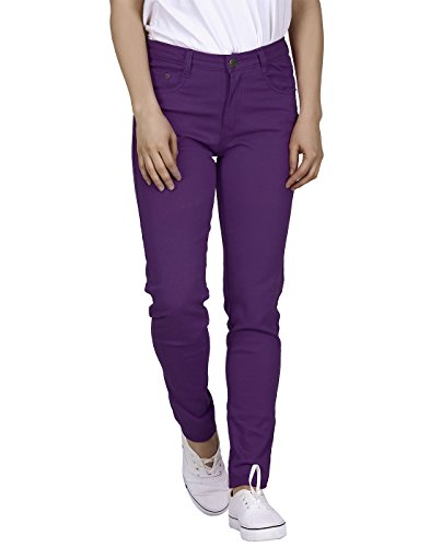 HDE Damen Mid-Rise Stretchy Denim Slim Fit Skinny Jeans Gr. L, violett von HDE