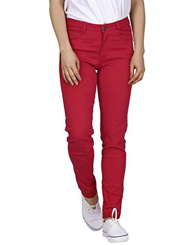 HDE Damen Mid-Rise Stretchy Denim Slim Fit Skinny Jeans Gr. XL, rot von HDE