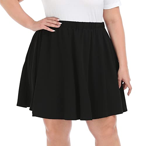 HDE Damen Plus Size Skater Rock Elastische Taille Plissee Mini Kreis Röcke, Schwarz, 5X von HDE