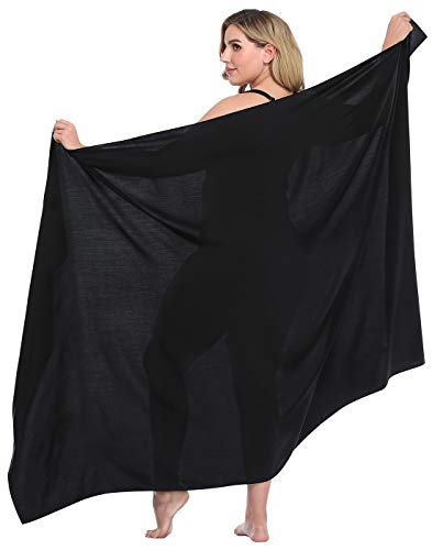 HDE Extra große Wickelabdeckung bis zu 243,8 cm Sarong Swim UPF 50+ Convertible Beach Pareo - Schwarz - Einheitsgröße Plus von HDE