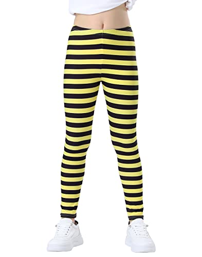 HDE Mädchen-Leggings, Urlaub, dehnbar, Knöchellang, gestreifte Strumpfhose, Gelbe und schwarze Streifen, 10-12 von HDE