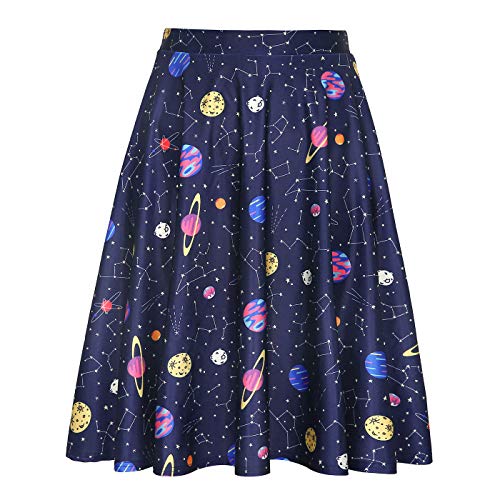 HDE Röcke für Damen – Midirock, Skaterrock, Knielang, hohe Taille, lustige Drucke, Solarsystem, Mittel HDE Röcke für Damen – Midirock, Skaterrock, Knielang, hohe Taille, lustige Drucke, Solarsystem, Mittel von HDE