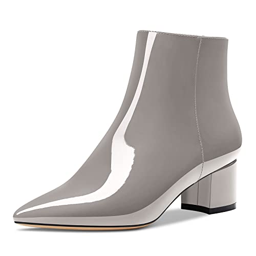 HDEUOLM Damen Chunky Blockabsatz Absatz Heel Spitze Zehenkappe Stiefeletten Reißverschluss Slip-on Klassisch Dress Stiefel 5 CM Heels Grau 43 EU HDEUOLM Damen Chunky Blockabsatz Absatz Heel Spitze Zehenkappe Stiefeletten Reißverschluss Slip-on Klassisch Dress Stiefel 5 CM Heels Grau 43 EU von HDEUOLM
