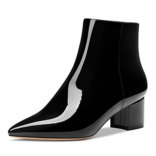 HDEUOLM Damen Chunky Blockabsatz Absatz Heel Spitze Zehenkappe Stiefeletten Reißverschluss Slip-on Klassisch Dress Stiefel 5 CM Heels Schwarz 43 EU von HDEUOLM