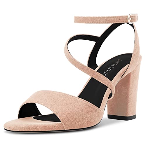 HDEUOLM Damen Chunky Blockabsatz Hoher High Absatz Heel Peep Open Zehenkappe Sandalen Knöchelriemen Lässig Cute Schuhe Beige 35 EU von HDEUOLM