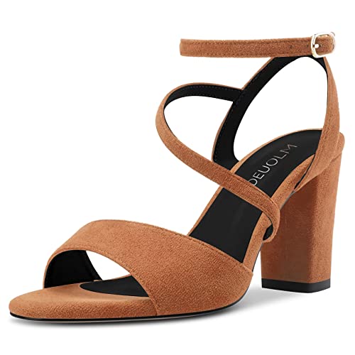 HDEUOLM Damen Chunky Blockabsatz Hoher High Absatz Heel Peep Open Zehenkappe Sandalen Knöchelriemen Lässig Cute Schuhe Braun 39 EU von HDEUOLM