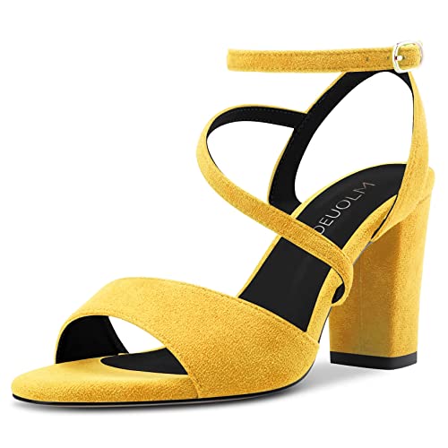 HDEUOLM Damen Chunky Blockabsatz Hoher High Absatz Heel Peep Open Zehenkappe Sandalen Knöchelriemen Lässig Cute Schuhe Gelb 39 EU von HDEUOLM