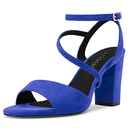 HDEUOLM Damen Chunky Blockabsatz Hoher High Absatz Heel Peep Open Zehenkappe Sandalen Knöchelriemen Lässig Cute Schuhe Königsblau 38 EU von HDEUOLM
