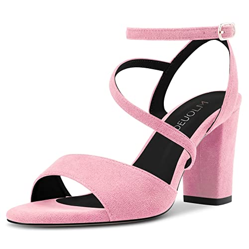 HDEUOLM Damen Chunky Blockabsatz Hoher High Absatz Heel Peep Open Zehenkappe Sandalen Knöchelriemen Lässig Cute Schuhe Rosa A 45 EU von HDEUOLM