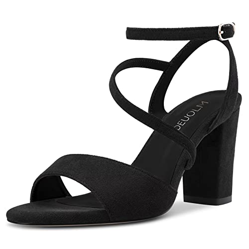 HDEUOLM Damen Chunky Blockabsatz Hoher High Absatz Heel Peep Open Zehenkappe Sandalen Knöchelriemen Lässig Cute Schuhe Schwarz 42 EU von HDEUOLM