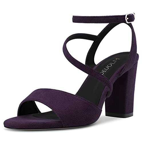 HDEUOLM Damen Chunky Blockabsatz Hoher High Absatz Heel Peep Open Zehenkappe Sandalen Knöchelriemen Lässig Cute Schuhe Violett A 39 EU von HDEUOLM