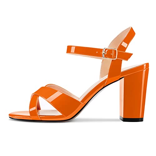 HDEUOLM Damen Chunky Blockabsatz Hoher High Absatz Heel Peep Open Zehenkappe Sandalen Knöchelriemen Slingback Hochzeit Cute 8.5 CM Heels Orange 37 EU von HDEUOLM