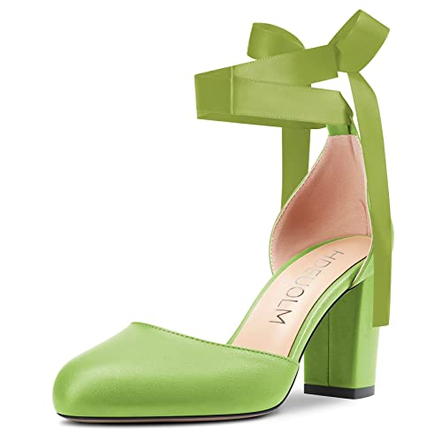 HDEUOLM Damen Chunky Blockabsatz Hoher High Absatz Heel Runde Geschlossene Zehenkappe Knöchelriemen Two-Piece Sandalen Bogenknoten Hochzeit Dress Schuhe Grün 40 EU von HDEUOLM
