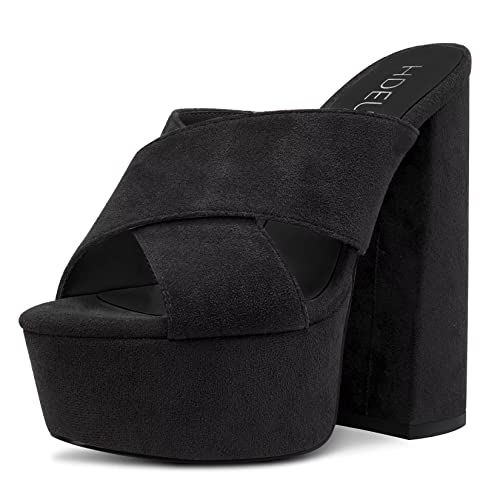 HDEUOLM Damen Chunky Blockabsatz Hoher High Plateau Plattform Absatz Heel Peep Open Zehenkappe Sandalen Kreuzriemen Lässig Klassisch Schuhe Schwarz 43 EU von HDEUOLM