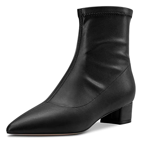 HDEUOLM Damen Chunky Blockabsatz Niedrige Absatz Heel Geschlossene Spitze Zehenkappe Stiefeletten 3.5 CM Heels Slip-on Klassisch Dress Reißverschluss Schuhe Schwarz Matt 40 EU von HDEUOLM