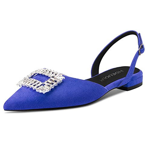 HDEUOLM Damen Chunky Blockabsatz Niedrige Absatz Heel Spitze Zehenkappe Flache Schuhe Slingback Diamant Kristall Abschlussball Dress Schuhe Königsblau 44 EU von HDEUOLM