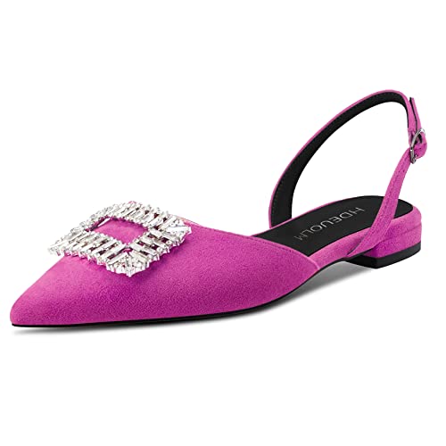 HDEUOLM Damen Chunky Blockabsatz Niedrige Absatz Heel Spitze Zehenkappe Flache Schuhe Slingback Diamant Kristall Abschlussball Dress Schuhe Magenta Rot 41 EU von HDEUOLM
