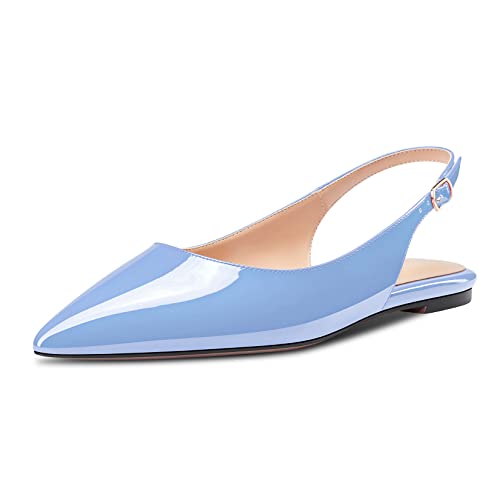 HDEUOLM Damen Flache Schuhe Niedrige Kitten Absatz Heel Spitze Pumps Slip-on Slingback Büroschuhe Party Dress Hellblau 38 EU von HDEUOLM