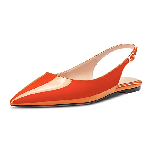 HDEUOLM Damen Flache Schuhe Niedrige Kitten Absatz Heel Spitze Pumps Slip-on Slingback Büroschuhe Party Dress Orange 37 EU von HDEUOLM