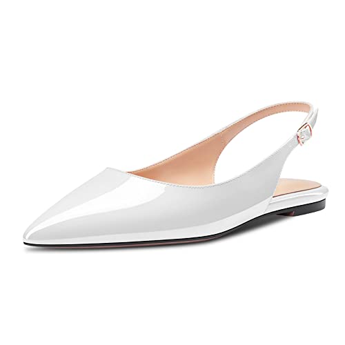 HDEUOLM Damen Flache Schuhe Niedrige Kitten Absatz Heel Spitze Pumps Slip-on Slingback Büroschuhe Party Dress Weiß 36 EU von HDEUOLM