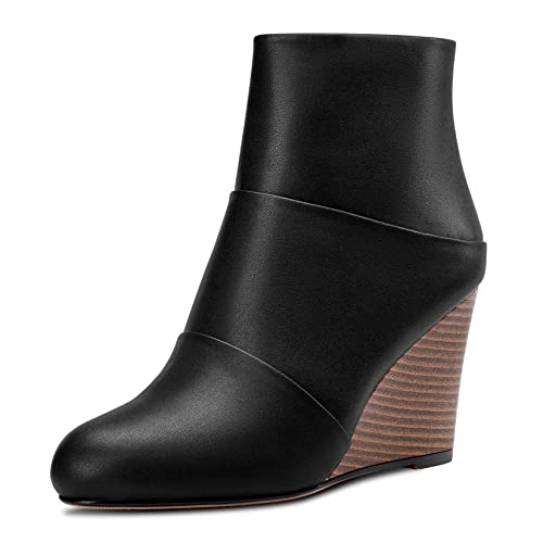 HDEUOLM Damen Hoher High Keilabsatz Absatz Heel Geschlossene Runde Zehenkappe Stiefeletten 8.5 CM Heels Slip-on Reißverschluss Cute Schuhe Schwarz 39 EU von HDEUOLM