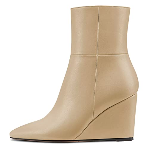 HDEUOLM Damen Hoher High Keilabsatz Absatz Heel Spitze Zehenkappe Stiefeletten Reißverschluss Sexy Dress 8.5 CM Heels Schuhe Gold 38 EU von HDEUOLM