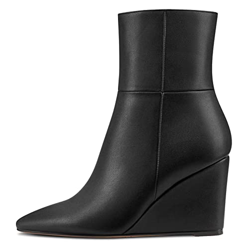 HDEUOLM Damen Hoher High Keilabsatz Absatz Heel Spitze Zehenkappe Stiefeletten Reißverschluss Sexy Dress 8.5 CM Heels Schuhe Schwarz 39 EU von HDEUOLM