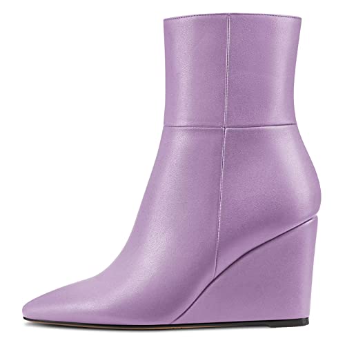 HDEUOLM Damen Hoher High Keilabsatz Absatz Heel Spitze Zehenkappe Stiefeletten Reißverschluss Sexy Dress 8.5 CM Heels Schuhe Violett 45 EU von HDEUOLM