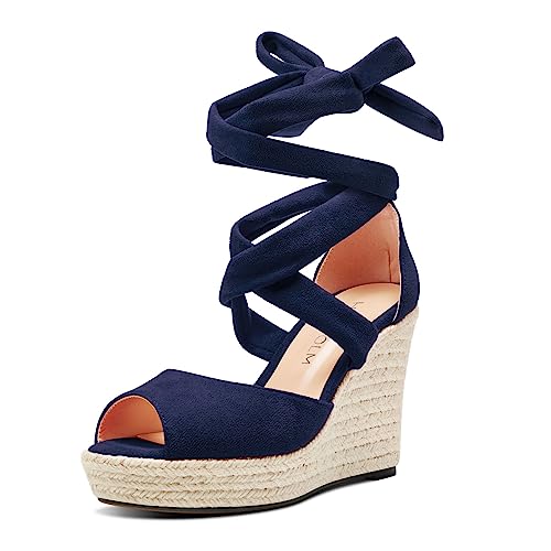 HDEUOLM Damen Hoher High Keilabsatz Plateau Plattform Absatz Heel Peep Open Zehenkappe Sandalen Schnüren Schnürung Abschlussball Cute 10 CM Heels Marineblau 39 EU HDEUOLM Damen Hoher High Keilabsatz Plateau Plattform Absatz Heel Peep Open Zehenkappe Sandalen Schnüren Schnürung Abschlussball Cute 10 CM Heels Marineblau 39 EU von HDEUOLM