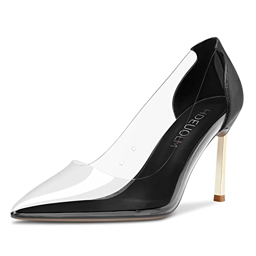 HDEUOLM Damen Hoher High Stiletto Absatz Heel Spitze Zehenkappe Slip-on Pumps Hochzeit Clear Klassisch Schuhe Schwarz 44 EU von HDEUOLM