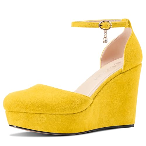 HDEUOLM Damen Keilabsatz Plateau Plattform Absatz Heel Runde Zehenkappe Pumps Knöchelriemen Two-Piece Lässig Klassisch 10 cm Heels Gelb 39 EU HDEUOLM Damen Keilabsatz Plateau Plattform Absatz Heel Runde Zehenkappe Pumps Knöchelriemen Two-Piece Lässig Klassisch 10 cm Heels Gelb 39 EU von HDEUOLM