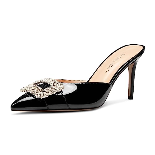 HDEUOLM Damen Mittlerem Absatz Heel Spitze Zehenkappe Sandalen Slingback Slip-on Diamant Kristall Lässig Klassisch Sommer Pantoletten Schuhe Schwarz 43 EU von HDEUOLM