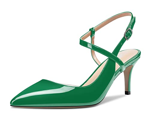 HDEUOLM Damen Mittlerem Absatz Slingback Knöchelriemen Pumps Spitze Zehenkappe Sandalen Plus Größe Schuhe Grün Lackleder 41 EU von HDEUOLM