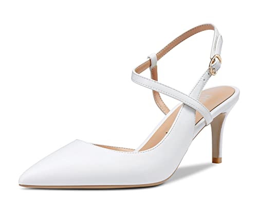 HDEUOLM Damen Mittlerem Absatz Slingback Knöchelriemen Pumps Spitze Zehenkappe Sandalen Plus Größe Schuhe Weiß Matt 35 EU von HDEUOLM