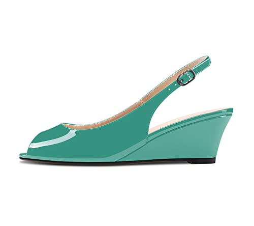 HDEUOLM Damen Mittlerem Keilabsatz Absatz Heel Peep Open Zehenkappe Sandalen Knöchelriemen Slingback Slip-on Schnalle Party Klassisch Schuhe 5 CM Heels Smaragd Grün Lackleder 37 EU HDEUOLM Damen Mittlerem Keilabsatz Absatz Heel Peep Open Zehenkappe Sandalen Knöchelriemen Slingback Slip-on Schnalle Party Klassisch Schuhe 5 CM Heels Smaragd Grün Lackleder 37 EU von HDEUOLM