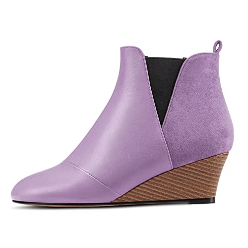 HDEUOLM Damen Mittlerem Keilabsatz Absatz Heel Runde Zehenkappe Stiefeletten Slip-on Hochzeit Cute 5 CM Heels Schuhe Violett 38 EU von HDEUOLM